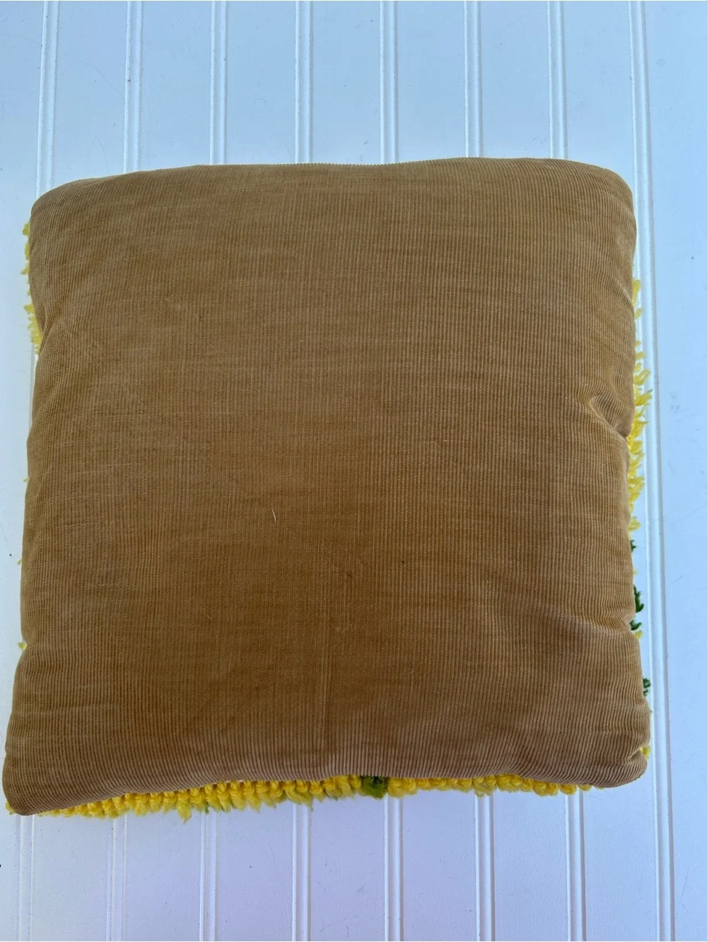 Vintage Pillow Handmade Yellow Owl Latch Hook Cottagecore Throw 12x12